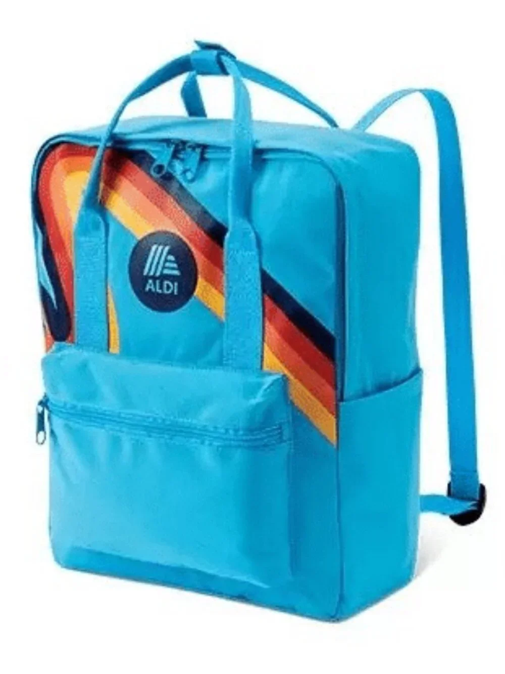 ALDI Gear Bright Blue Backpack Laptop Pocket Retro Rainbow Stripe 2023 NEW